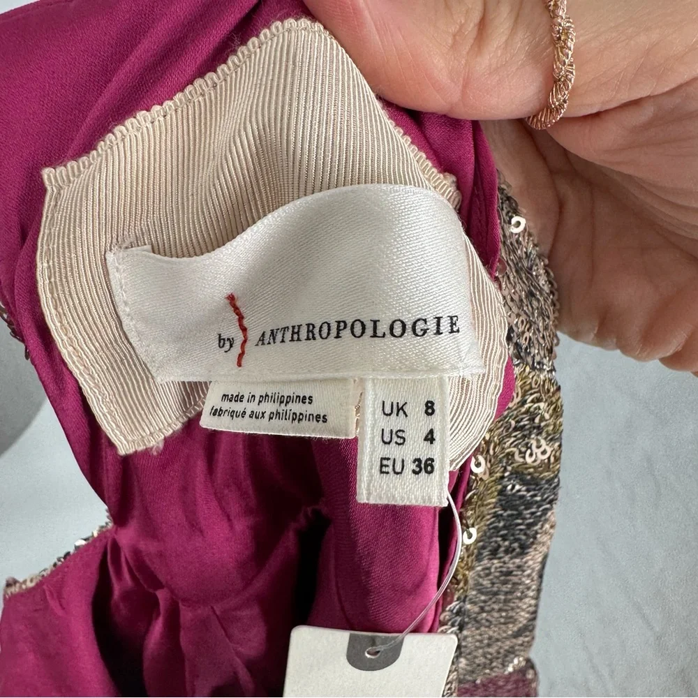 NWT Anthropologie Sequin Floral Puff Sleeve Top